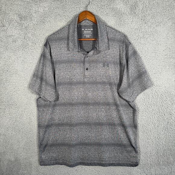 Mens 2XL XXL Loose Fit Under Armour Heatgear Playoff Polo Gray Striped - Picture 1 of 9